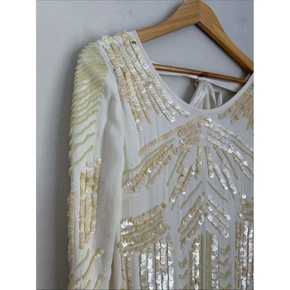 FREE PEOPLE LIMITED EDITION Ivory Art Deco Embellished Mini Dress Sequin Rare